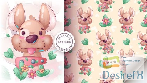 Vector seamless pattern cartoon character adorable dogs