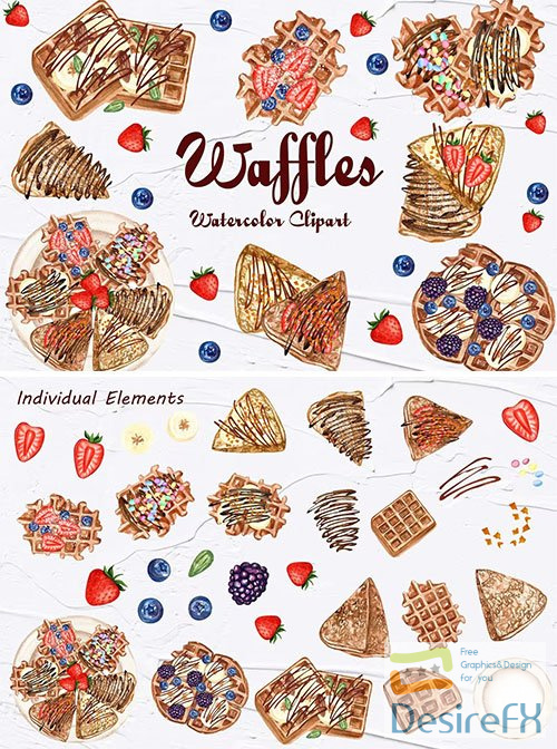Waffles Watercolor Clipart PNG