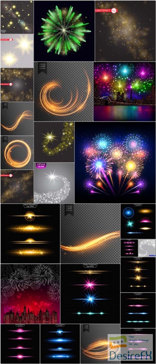 26 Fireworks, sparkling elements, stars, shining elements vector illustration