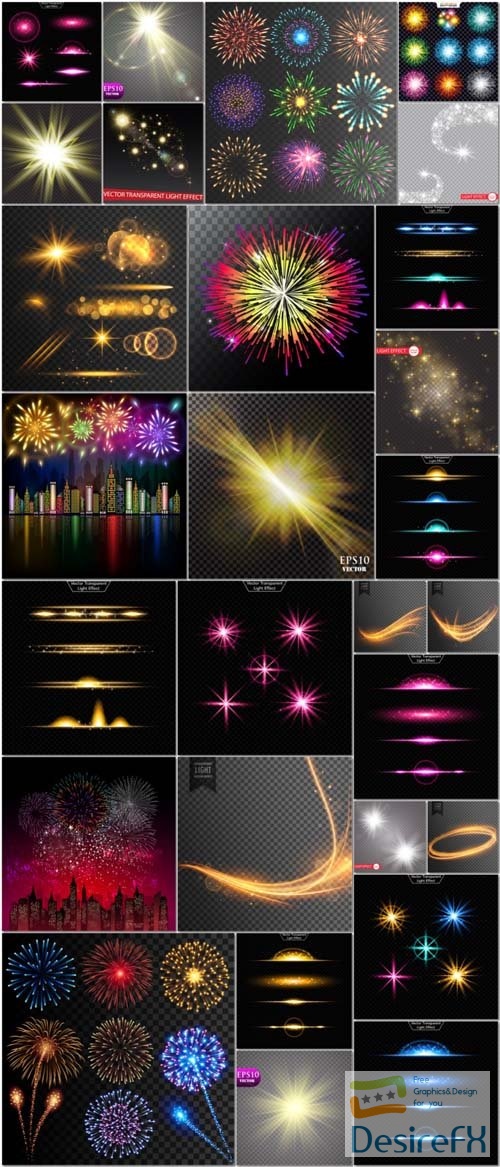28 Fireworks, sparkling elements, stars, shining elements vector illustration