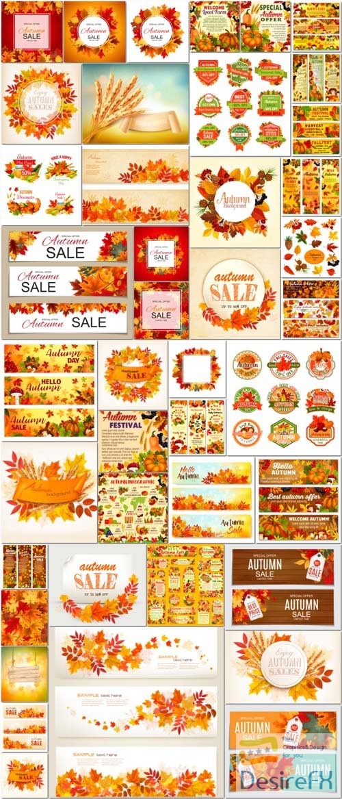 42 Autumn, fall backgrounds and elements vector illustration
