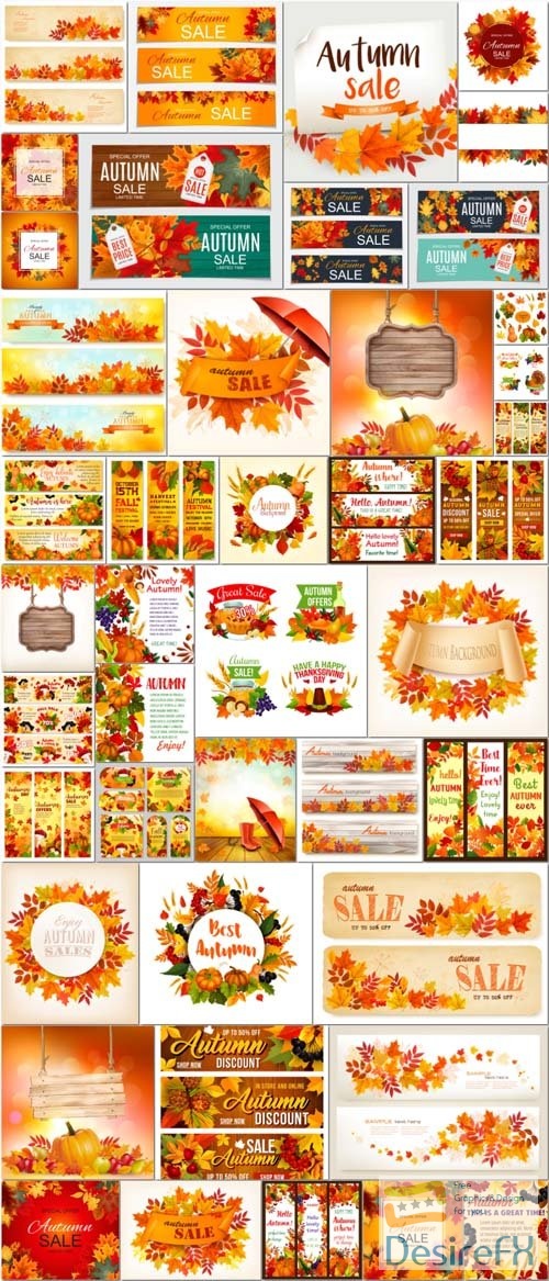 43 Autumn, fall backgrounds and elements vector illustration