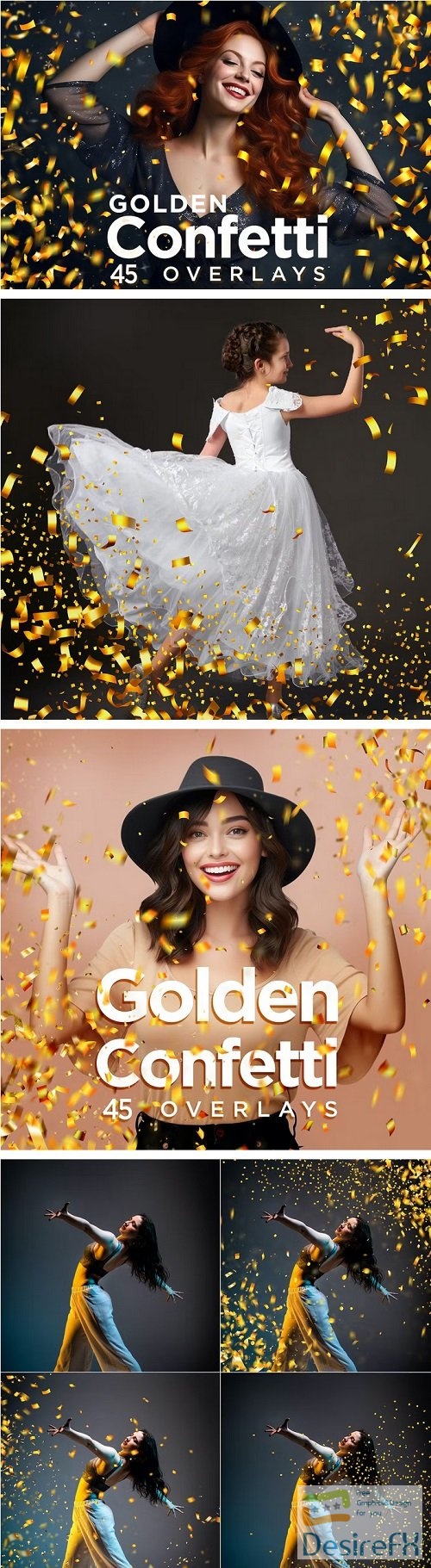 45 Golden Confetti Photoshop Overlays, Glitter - 4LGLX54