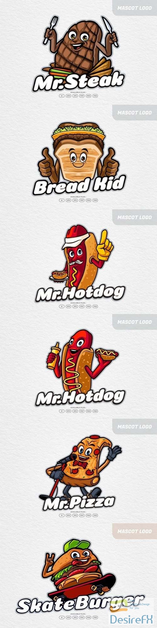 Burger, hotdog, bread food, pizza, beef steak Logo