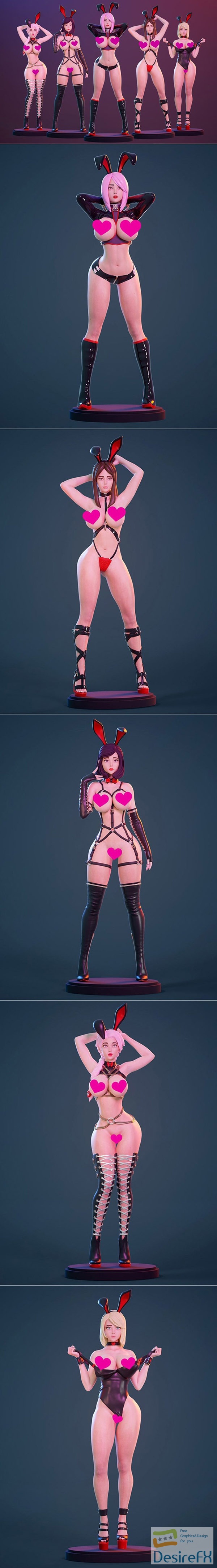 Figurine collection – Bunny girls – 5 pieces – 3D Print