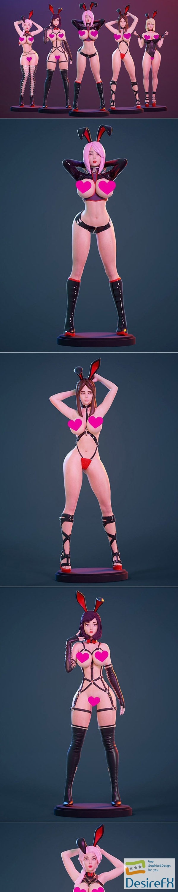Figurine collection – Bunny girls – 5 pieces – 3D Print