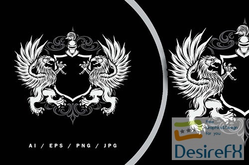 Grey Ornament Heraldic Logo Griffin Illustration