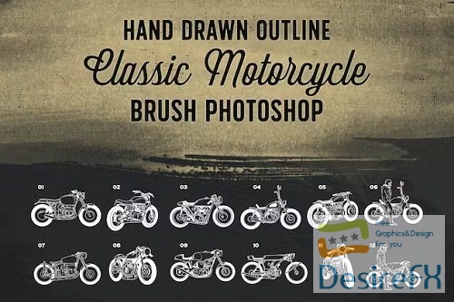 Hand Drawn Outline Classic Motorcycle Brush - V8EHXG8