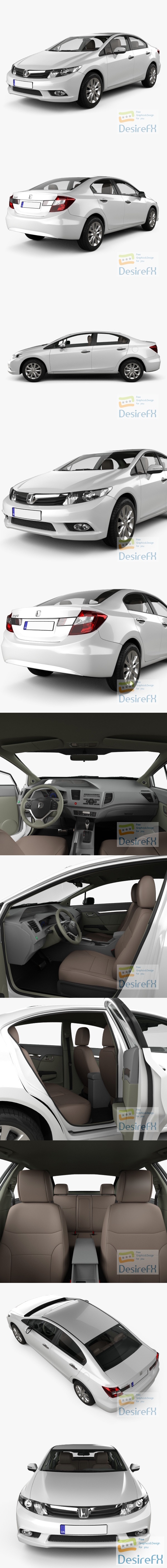 Honda Civic sedan with HQ interior 2012 3D Model
