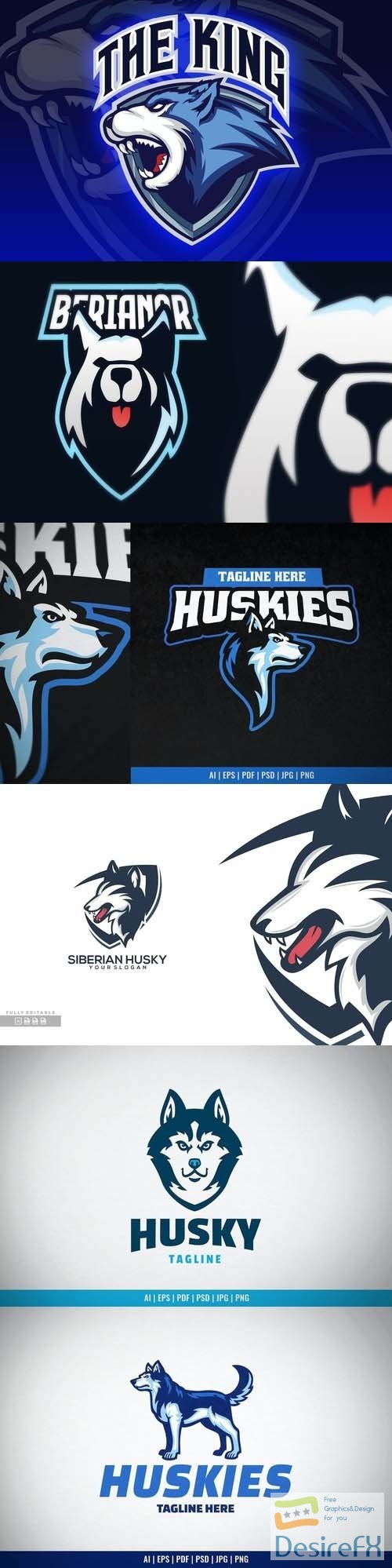Husky Dog Pose Logo Template