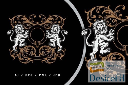 Lion Heraldic Vintage Emblem Logo Illustration