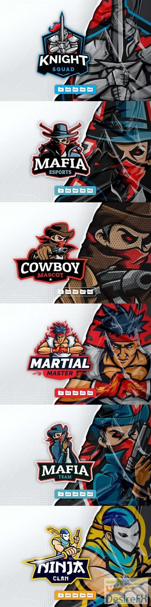 Ninja, martial, mafia, knight, cowboy, mascot logo design