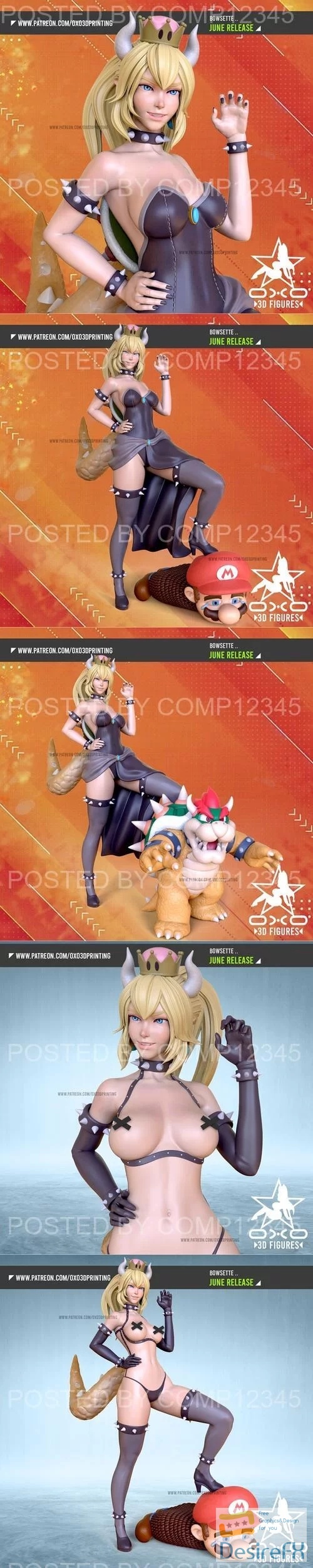 OXO3D - Bowsette with Mario and Bowser - Mario 3D Print
