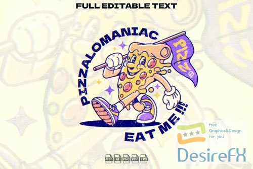 Retro Pizza holding a Flag Mascot Illustration