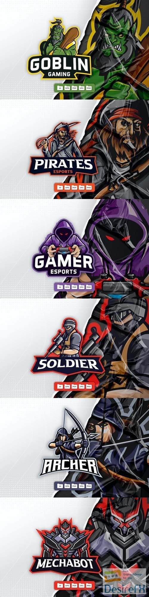 Warrior, soldier, pirates, goblin, gamer, archer, mascot logo design