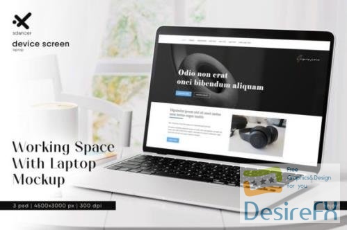 Working Space With Laptop Mockup - 31384988