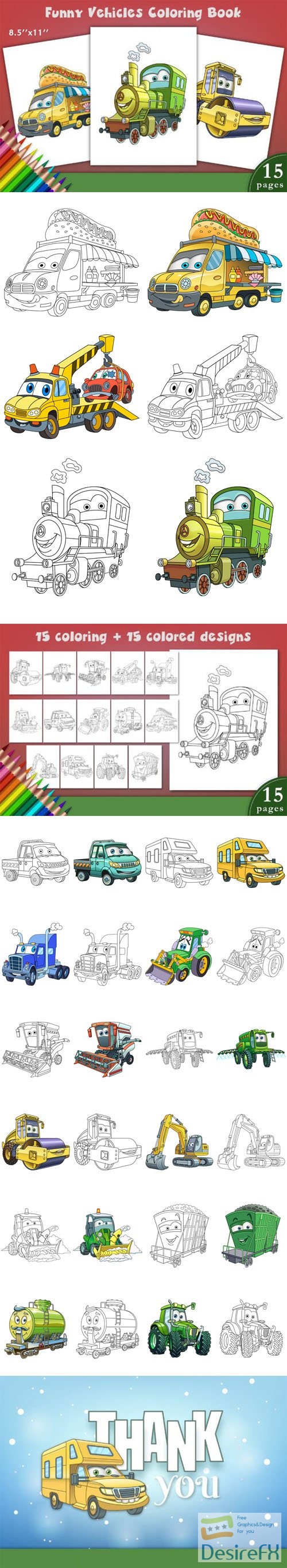 Funny Vehicles Coloring Book Bundle for Kids