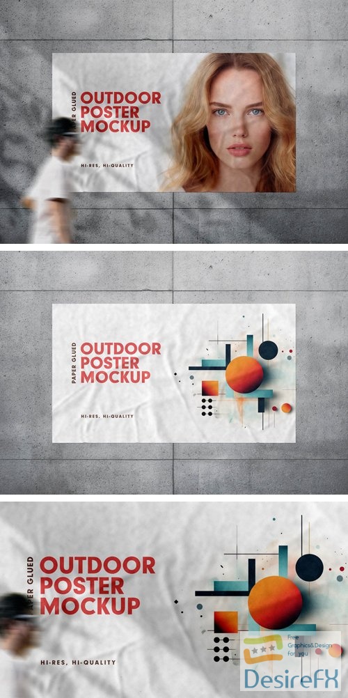 Outdoor Paper Glued Poster - PSD Mockup Template