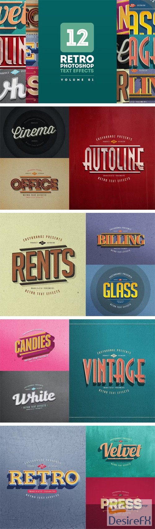 Retro Text Effects for Photoshop Vol.1