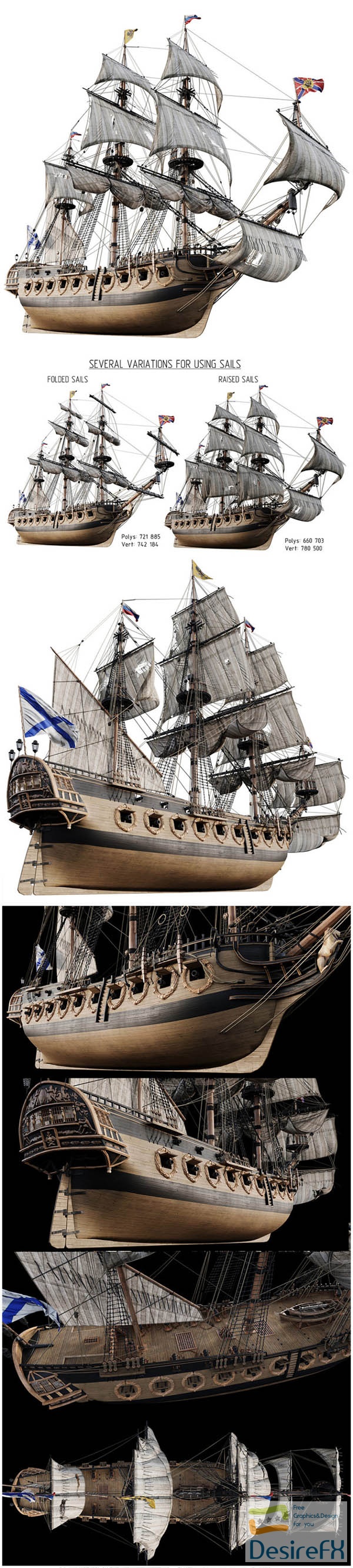 Sailing frigate Oliphant 1705 3D Model