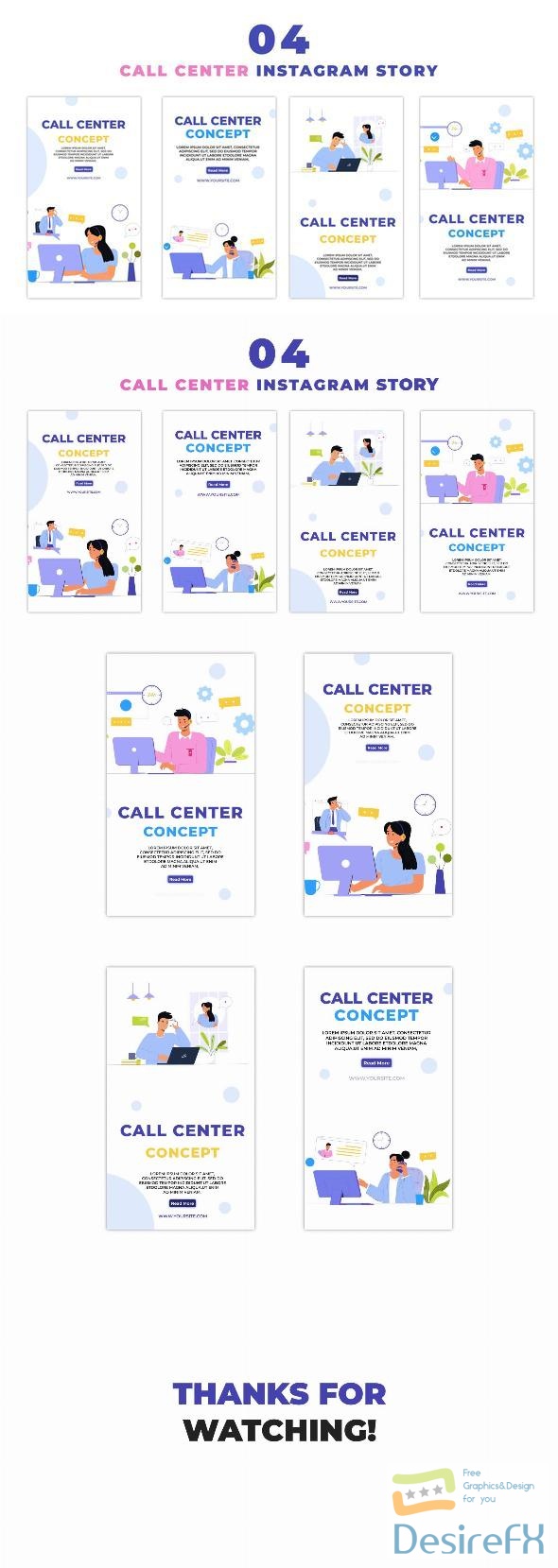 VideoHive Call Center Concept 2D Characters Instagram Story 47439458