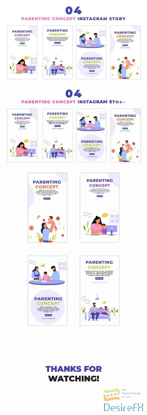 VideoHive Happy Parents and Kids Flat Vector Instagram Story 47439100