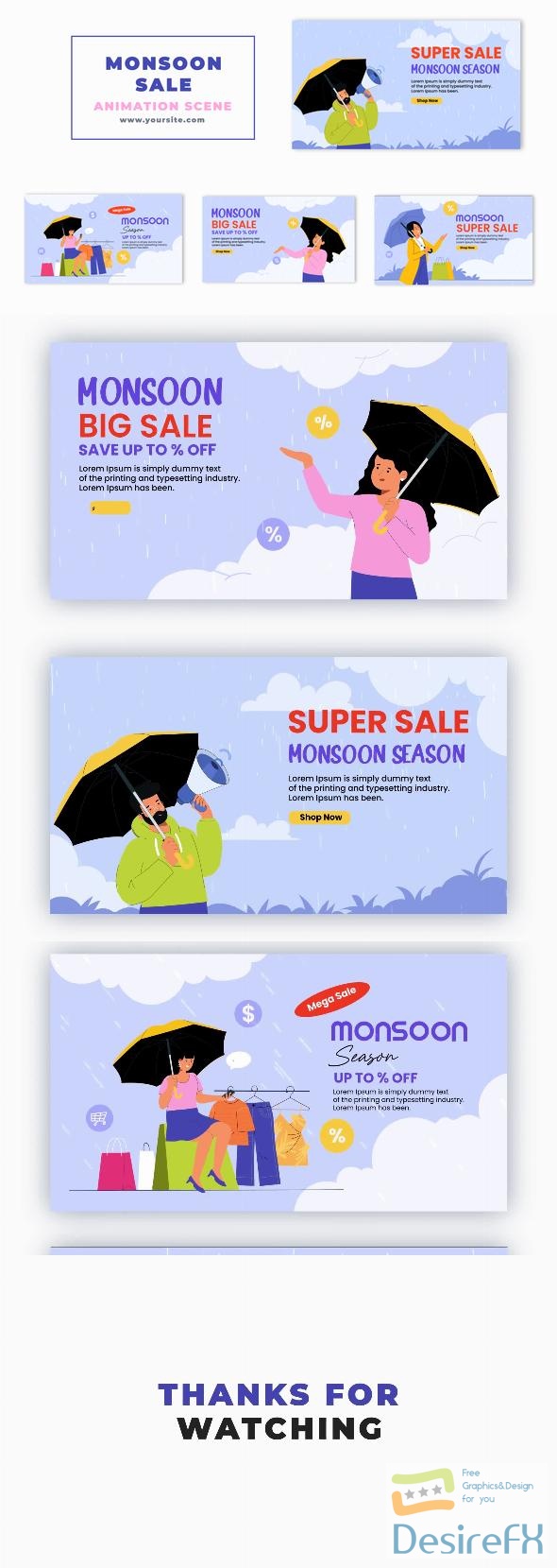 VideoHive Monsoon Sale Offer Flat Character Animation Scene 47276130