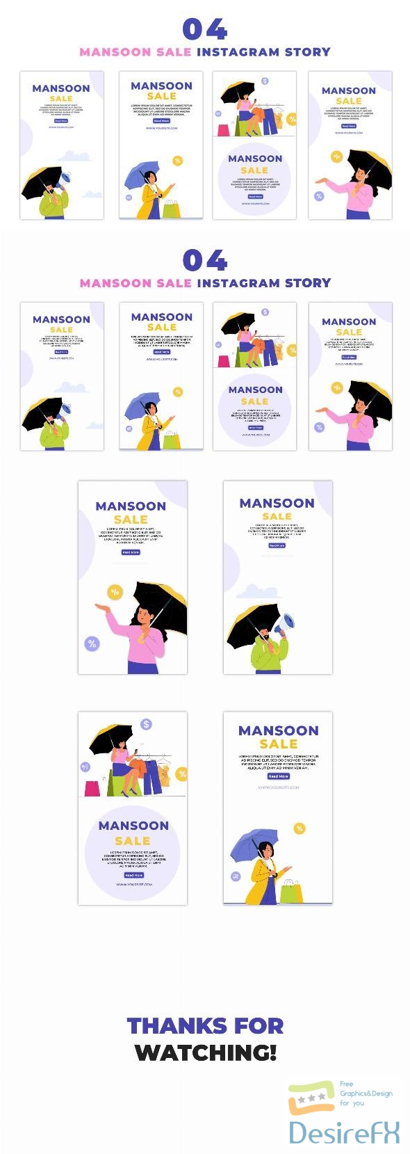 VideoHive Monsoon Sale Offer Flat Character Instagram Story 47440577