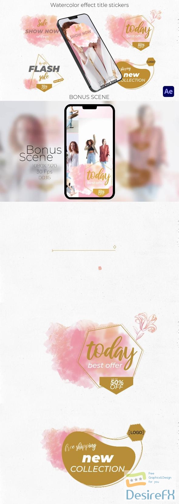 VideoHive Watercolor effect title stickers, labels 46970205