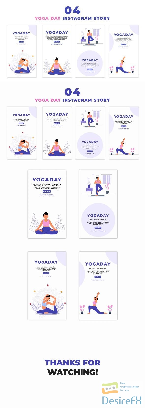 VideoHive Woman Celebrates Yoga Day 2D Character Instagram Story 47441603
