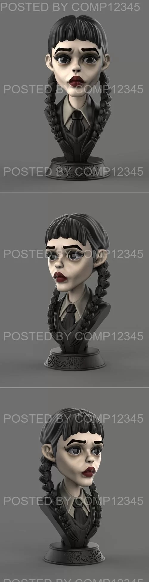 Wednesday Bust with Articulated Pigtails 3D Print