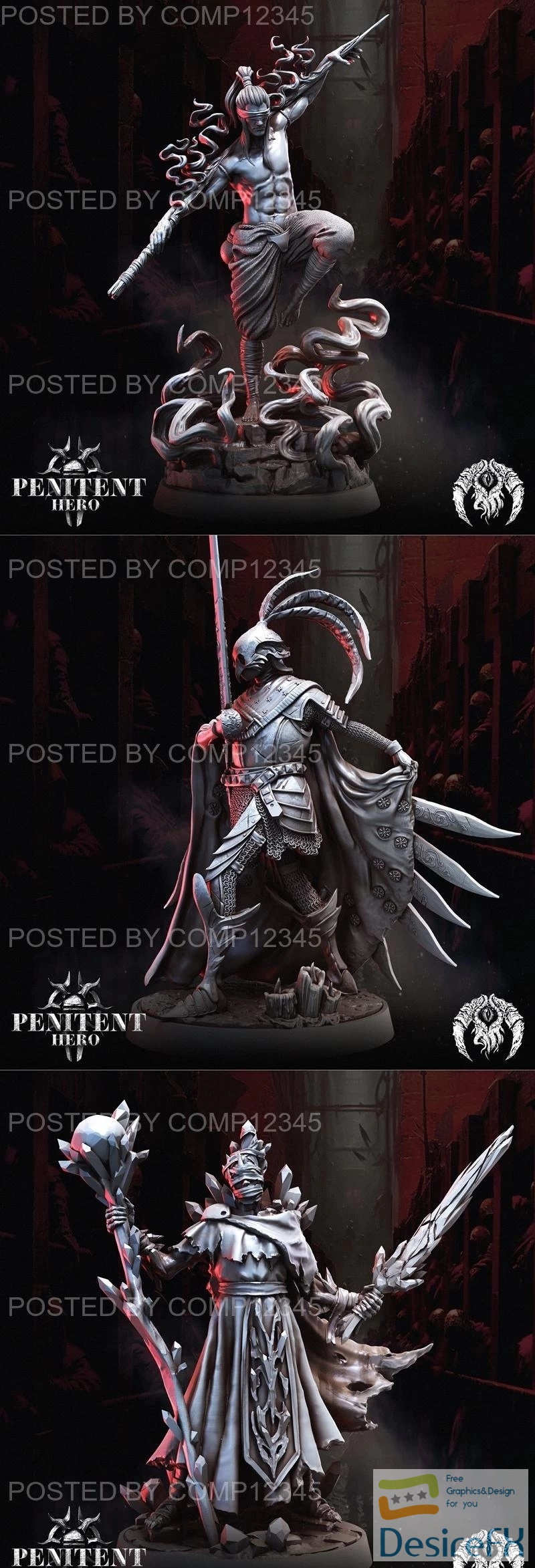 Bestiarum Miniatures - Darkseer Monk and Hawk Knight and Crystal Mage