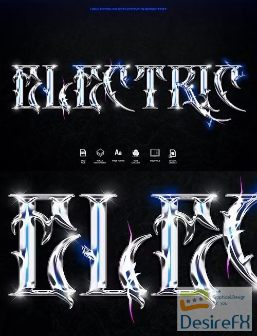 Elecrtric Chrome 3D Reflective Text Effect for Photoshop
