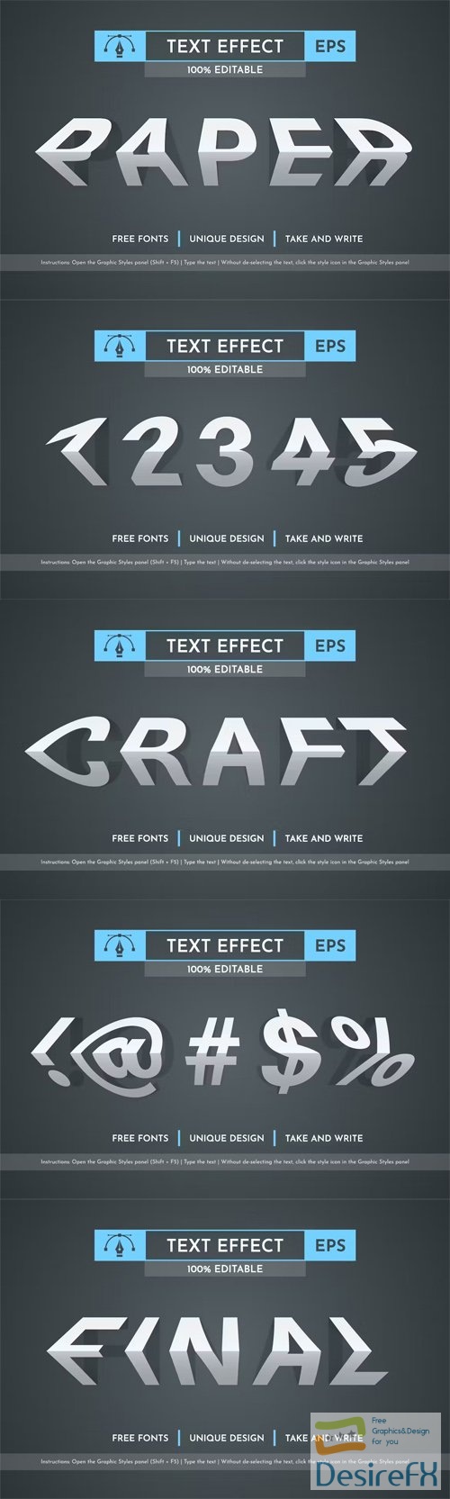 Folded Paper - Editable Text Effect, Font Style for Illustrator