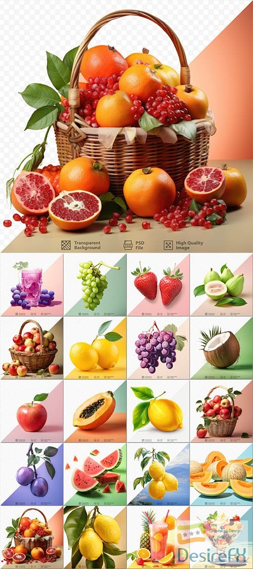 Fruits and berries, citrus - 20 psd files