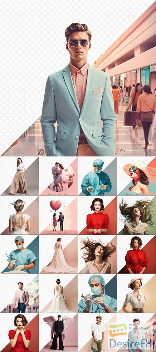 Men and women, people in different poses - 20 psd files