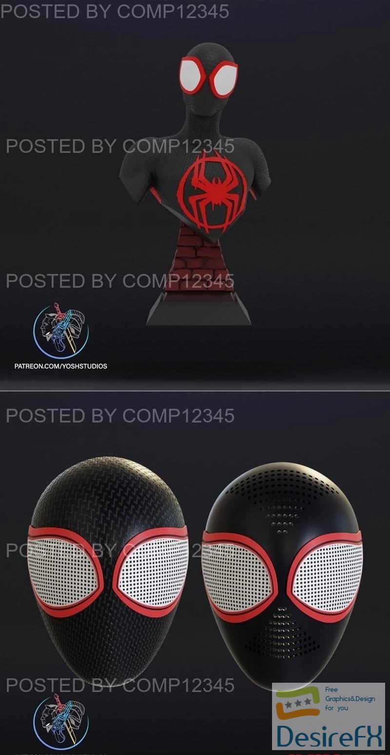 Miles Spiderman Bust and Miles Mask and faceshell 3D Print