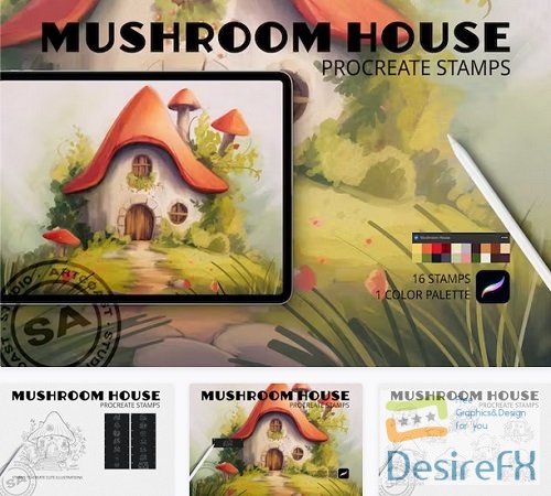 Mushroom House Procreate Stamps - KLCXN3D