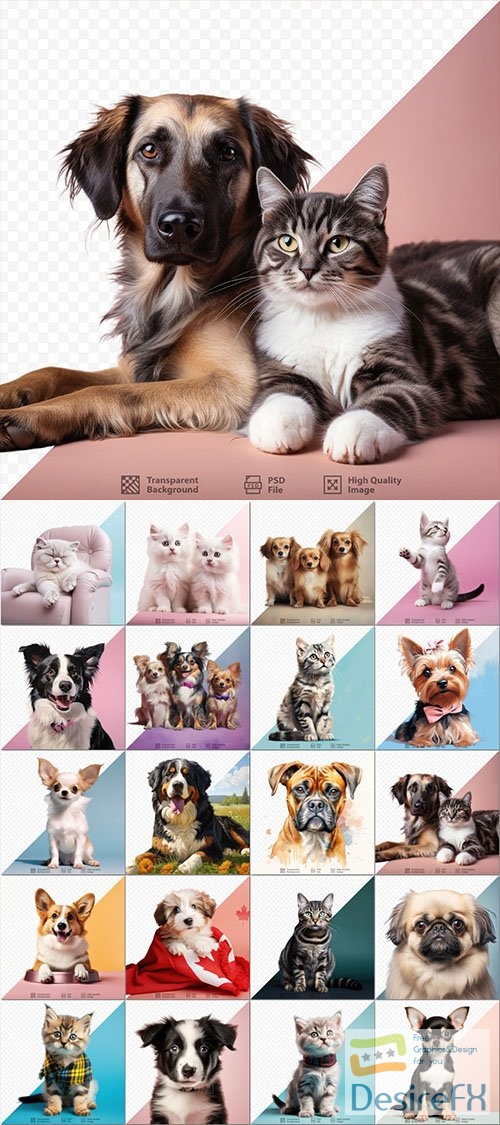 Pets, cats and dogs - 20 psd files