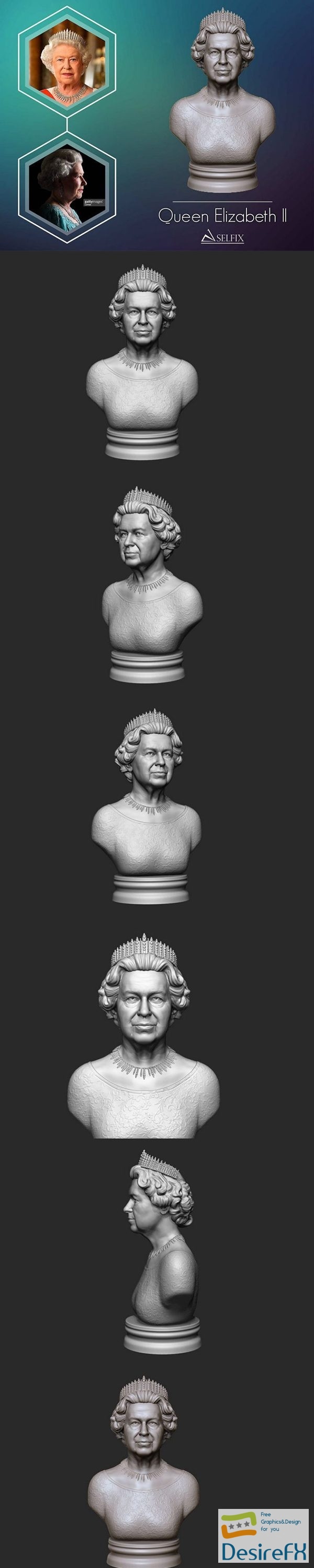 Queen Elizabeth II Bust 3D print