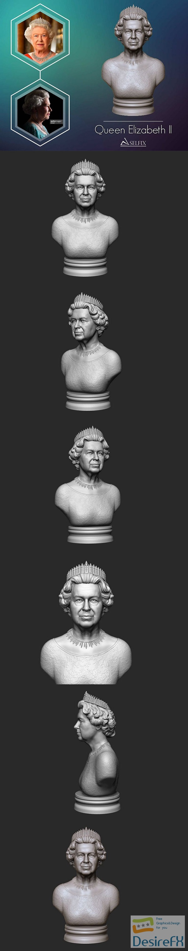 Queen Elizabeth II Bust 3D print