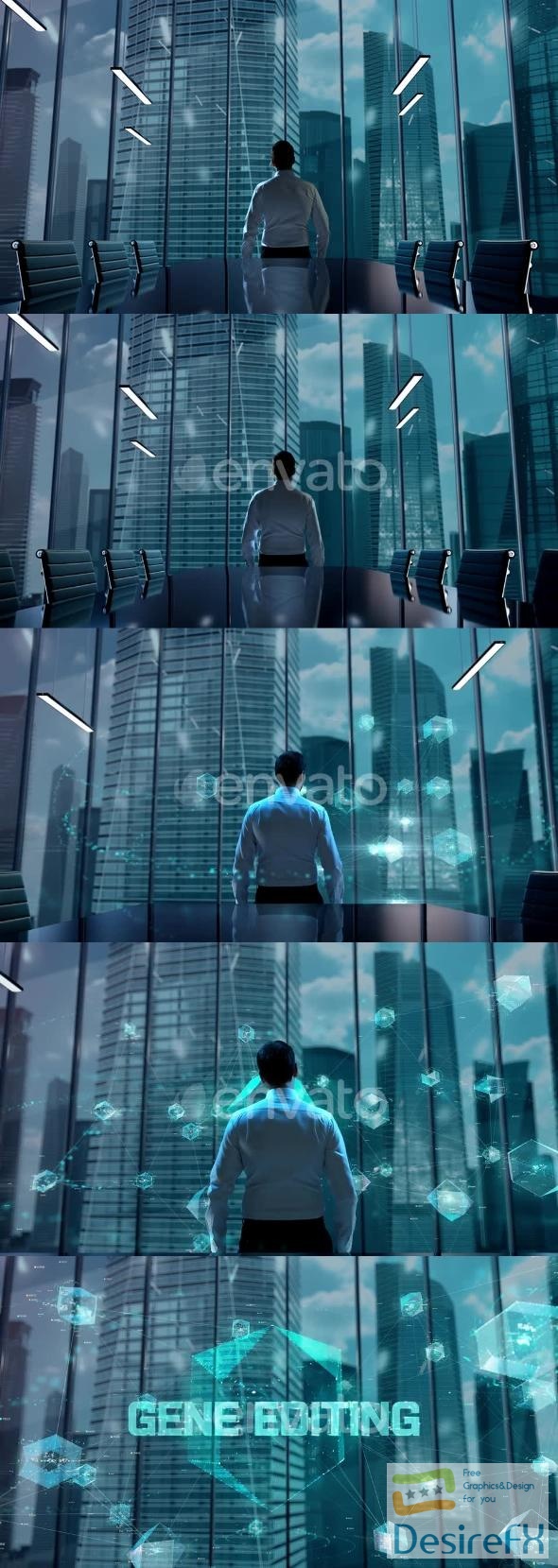 VideoHive Gene Editing Businessman Working in Office Among Skyscrapers Hologram Concept 47581315