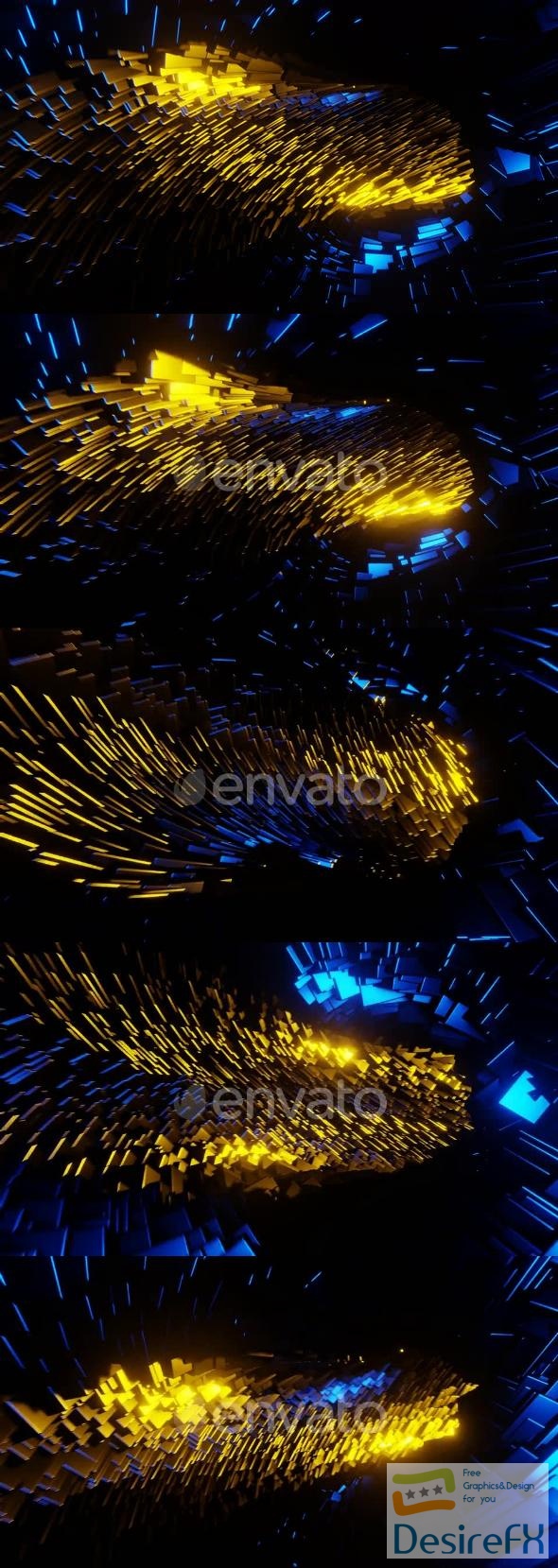 VideoHive Gold And Blue Squares Within Circle Background Vj Loop In 4K 47574186