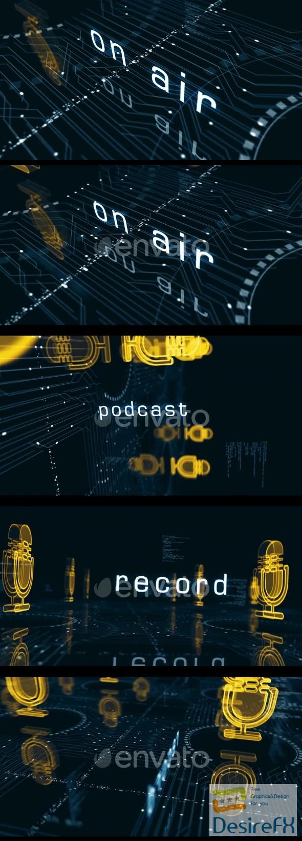 VideoHive Microphone online podcast and on air live record symbols loop cyber concept 47552750