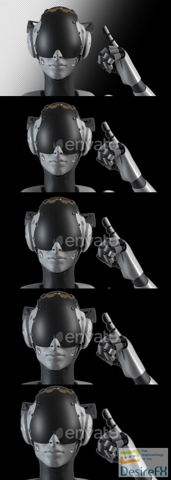 VideoHive portrait of a robot, the robot makes a hand gesture indicating the importance of information. 47550696