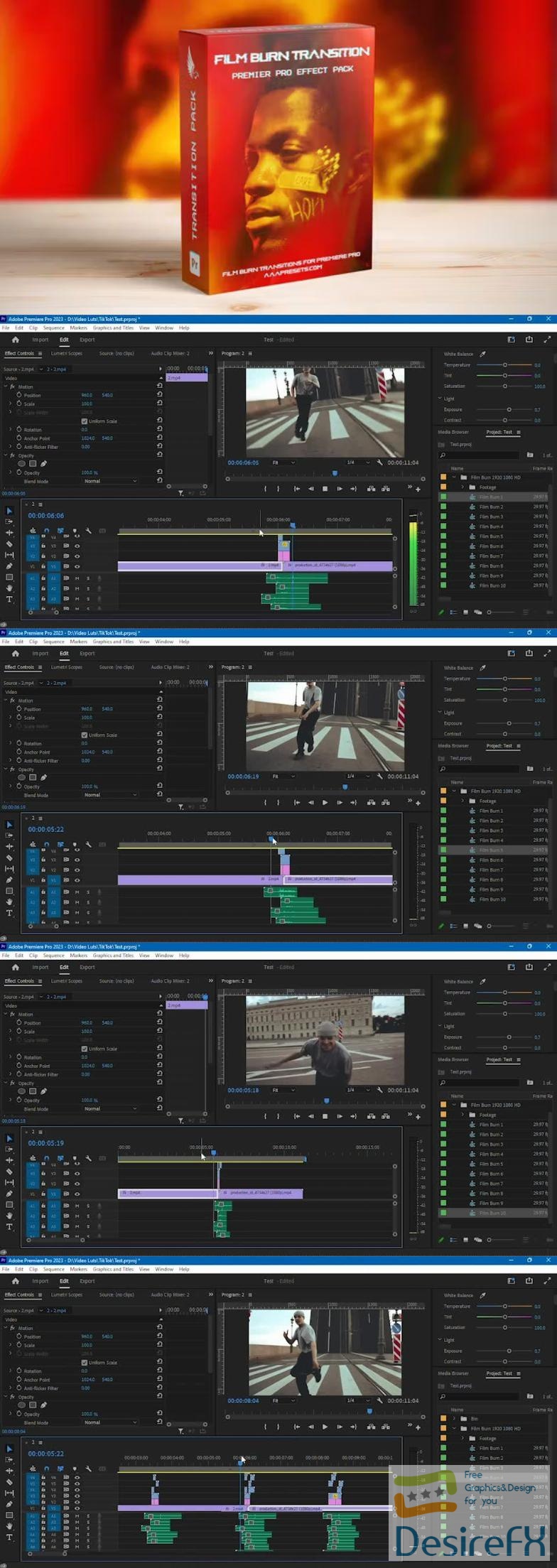 Videohive Film Burn Transitions for Adobe Premiere Pro 48189280