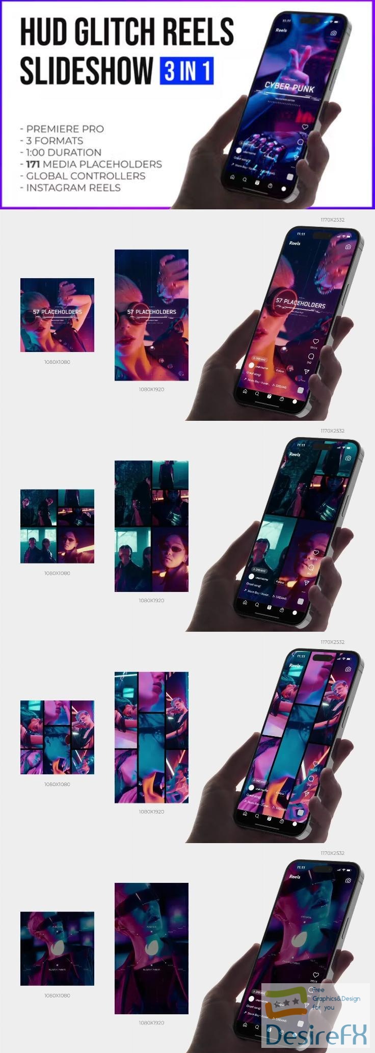 Videohive Hud Glitch Splitscreen Slideshow Reels and Stories Premiere Pro 47710395