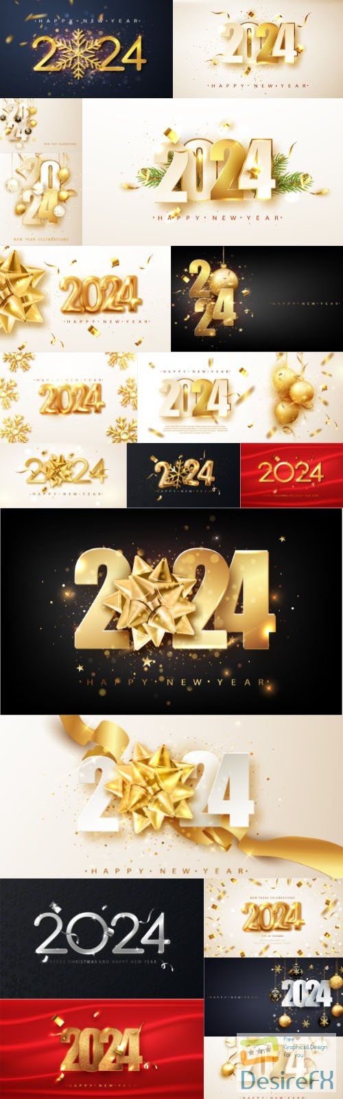 Download 20 Happy new year holiday 2024 gold numbers design of greeting ...