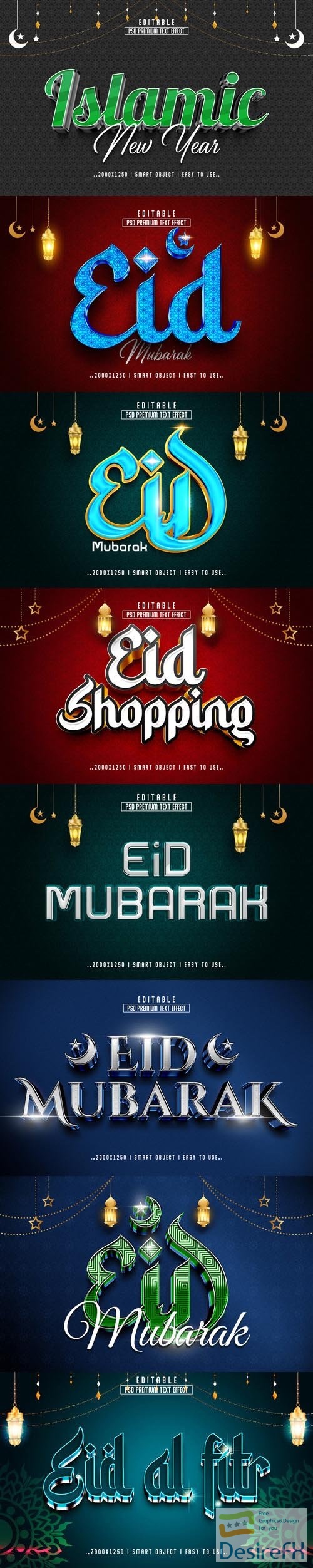 8 Eid al fitr style text effect editable set vol 4