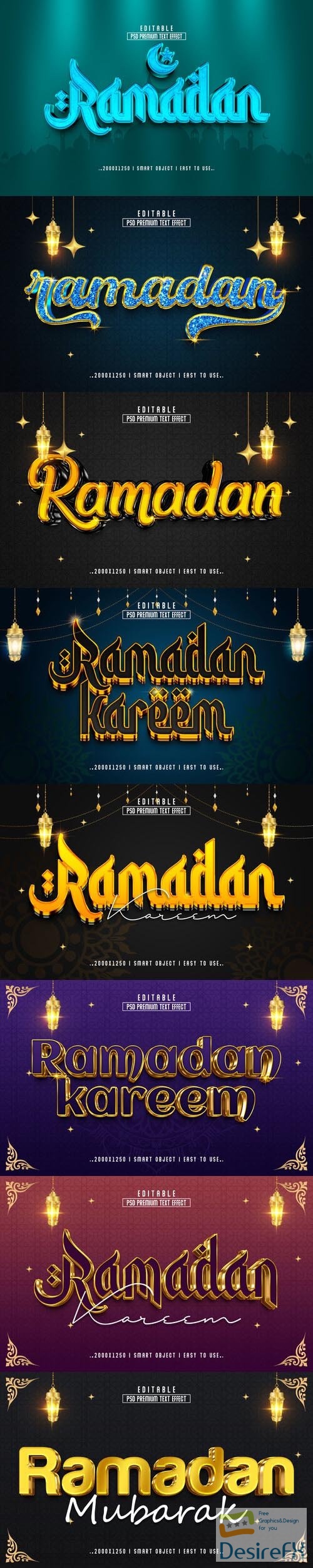 8 Psd Ramadan style text effect editable set vol 2